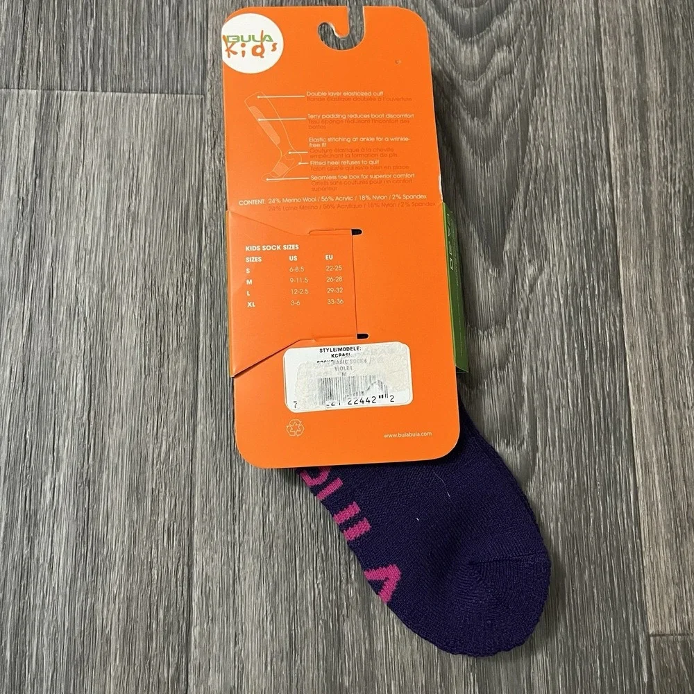 Bula Outdoor Kids Midweight Boot Socks Wool Blend Sz M Youth 9-11.5 Purple Hike